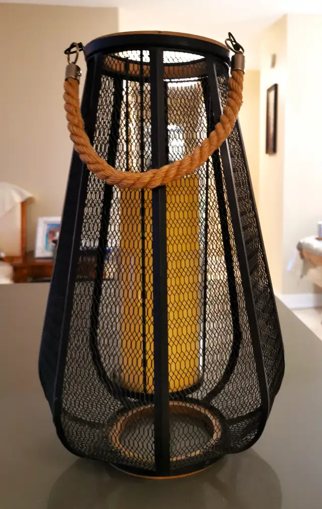 9"Black Metal Mesh Cage Style Decorative Lantern - Photo 4