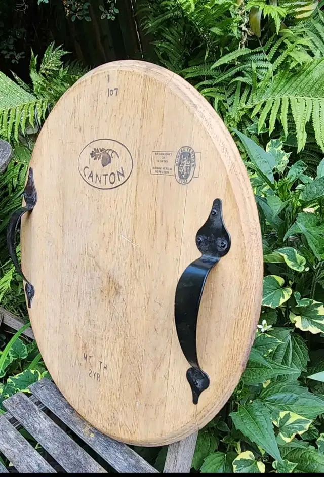 Vintage Solid French Oak Wine Barrel Top Tray - Photo 2