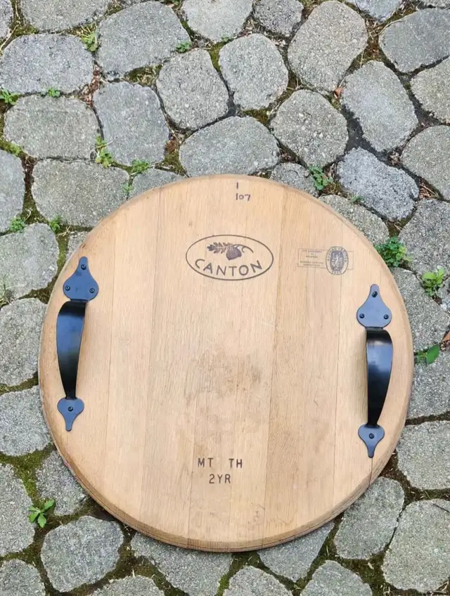 Vintage Solid French Oak Wine Barrel Top Tray - Photo 8