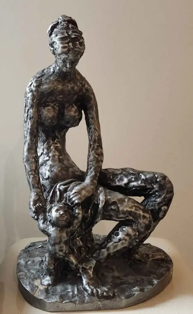 Vintage Brutalist Mother Child Art Sculpture
