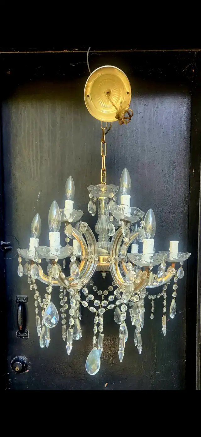 Vintage Crystal Brass Chandelier