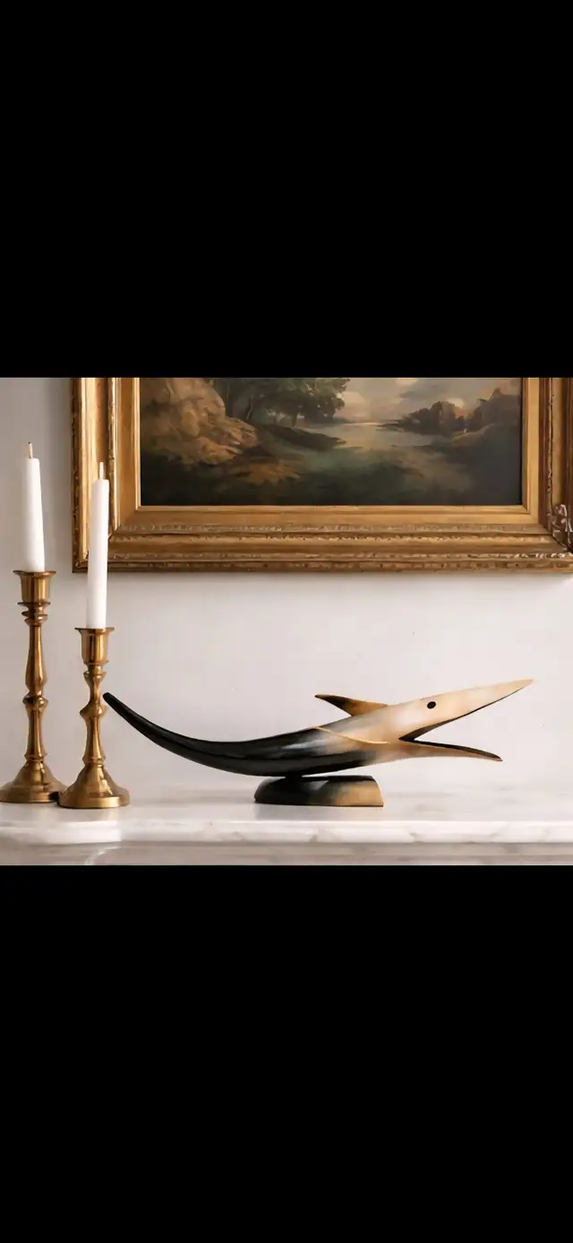 Vintage Horn Dolphin Fish Art Sculpture