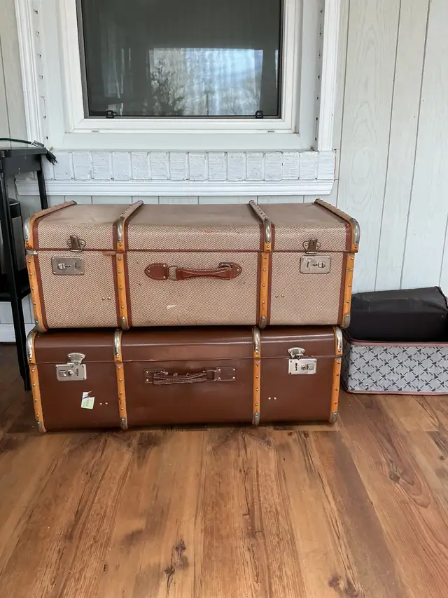 2 Vintage Trunks &  1 Wood Chest