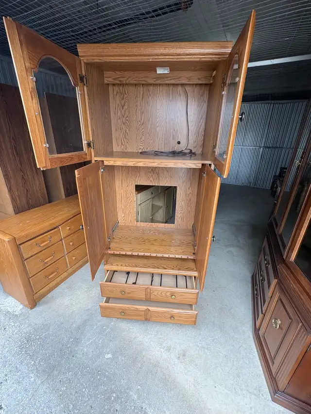Free delivery used Oak Armoire Cabinet with Glass Doors - Photo 6