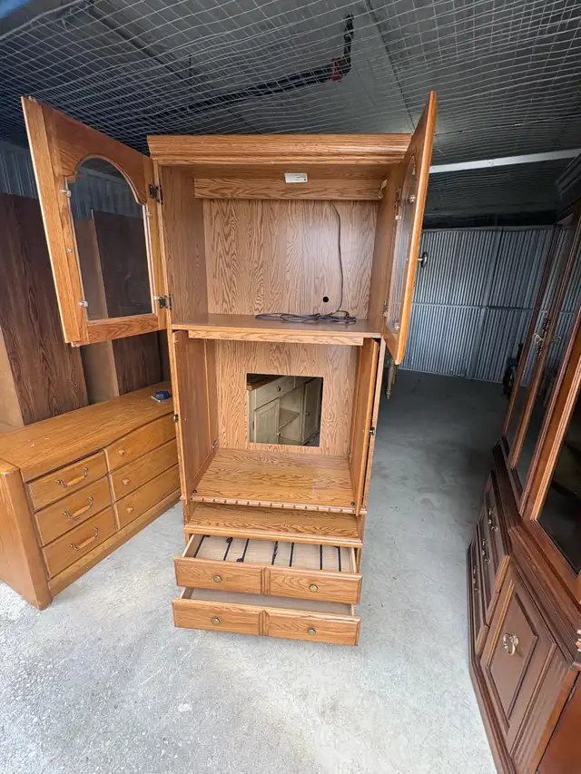 Free delivery used Oak Armoire Cabinet with Glass Doors - Photo 7