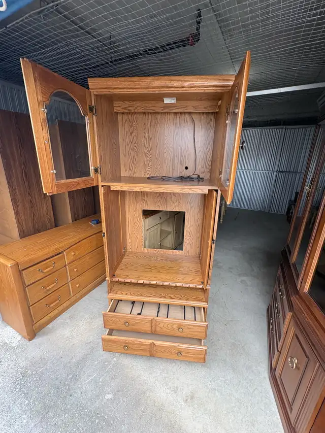 Free delivery used Oak Armoire Cabinet with Glass Doors - Photo 9