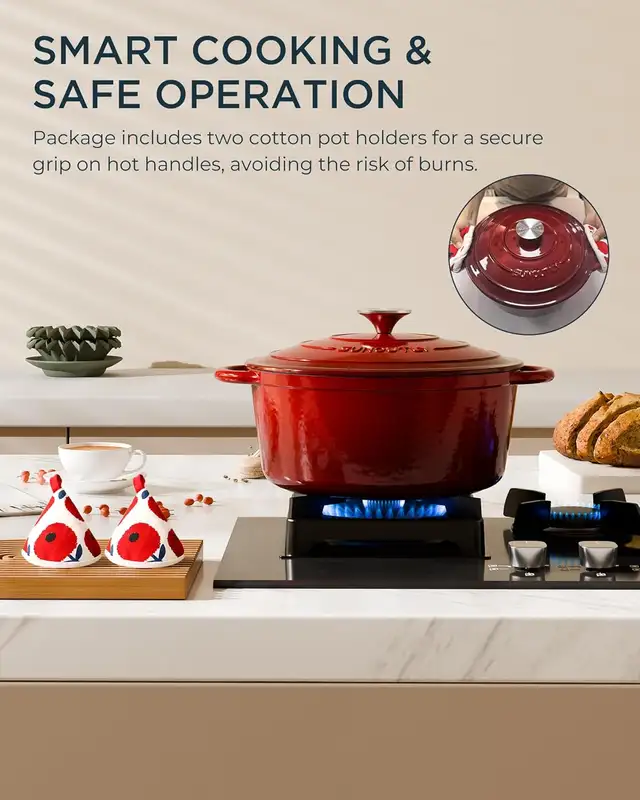 High Quality, SUNOUTLY Enameled Cast Iron 4.5 qt. Dutch Oven - Photo 6