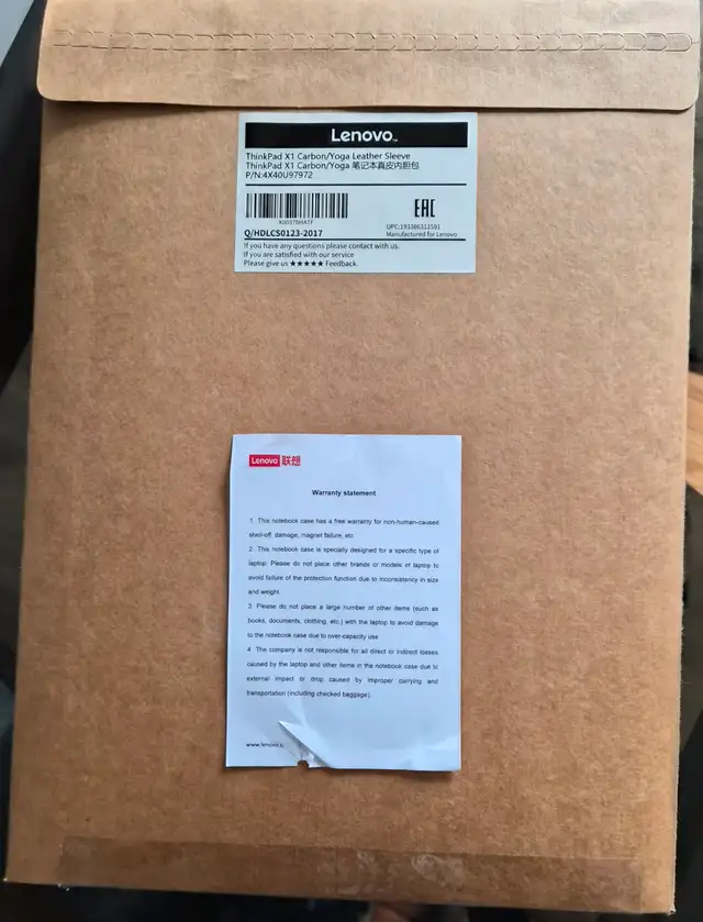 Leather Black Sleeve 14' Lenovo ThinkPad X1 - NEW Condition - Photo 3