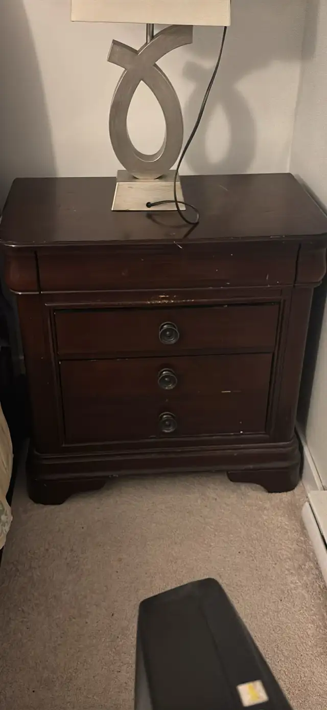 Dark Wood Nightstand with 3 Drawers