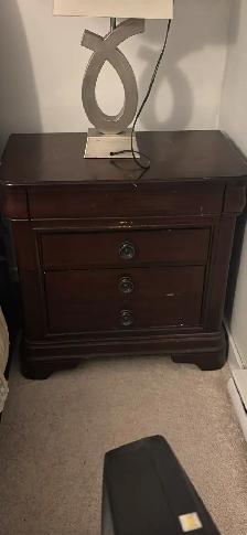 Dark Wood Nightstand with 3 Drawers
