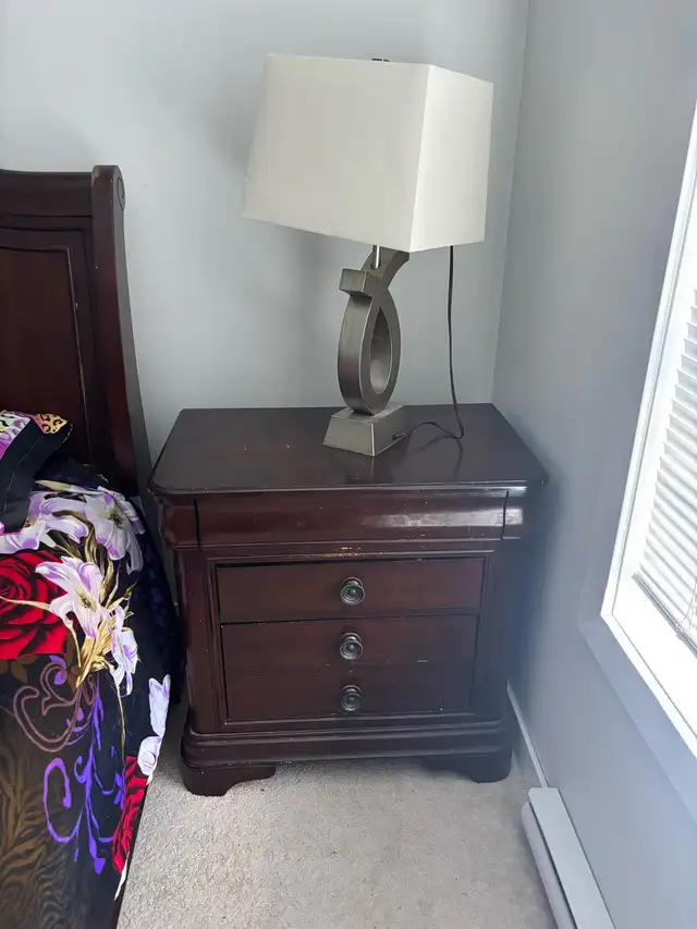 Dark Wood Nightstand with 3 Drawers - Photo 2