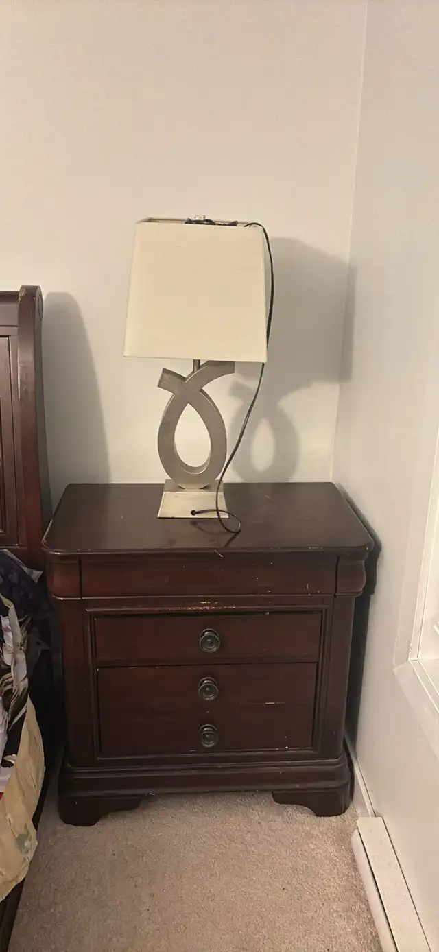 Dark Wood Nightstand with 3 Drawers - Photo 3