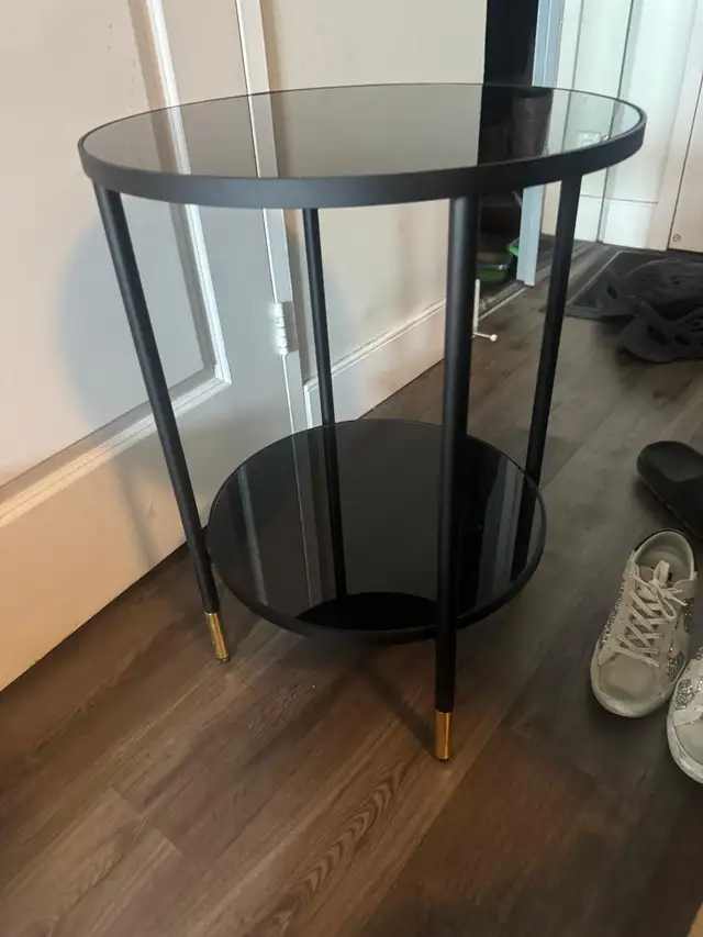 Sleek Black Tempered Glass Coffee Table with side table - Photo 2