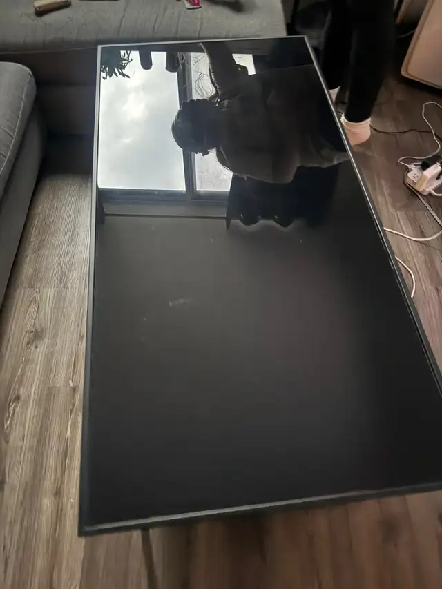 Sleek Black Tempered Glass Coffee Table with side table - Photo 3