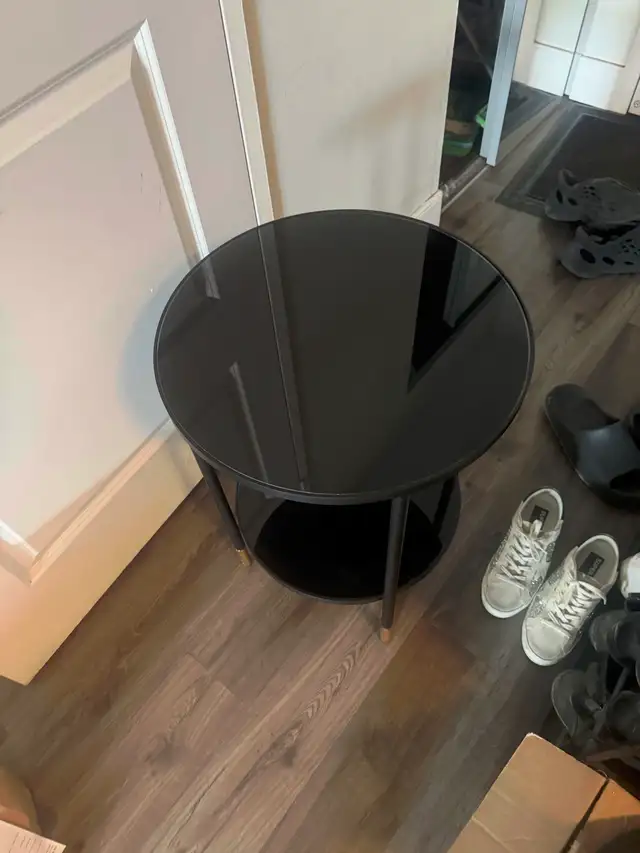 Sleek Black Tempered Glass Coffee Table with side table - Photo 4