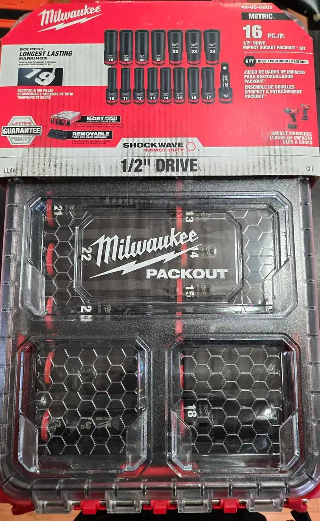 BRAND NEW MILWAUKEE  16 PIECE. 49-66-6803. METRIC SET 1/2 DRIVE