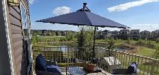 10ft Outdoor Cantilever Umbrella w Solar Lights w Adjustable Ang