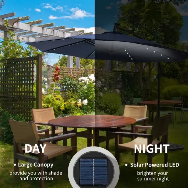 10ft Outdoor Cantilever Umbrella w Solar Lights w Adjustable Ang - Photo 2