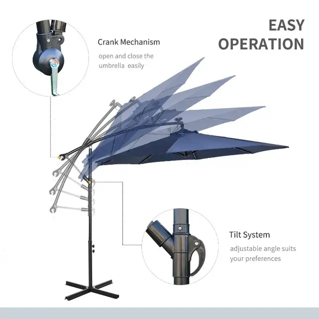 10ft Outdoor Cantilever Umbrella w Solar Lights w Adjustable Ang - Photo 4