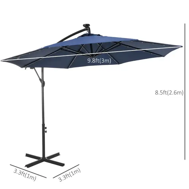 10ft Outdoor Cantilever Umbrella w Solar Lights w Adjustable Ang - Photo 5