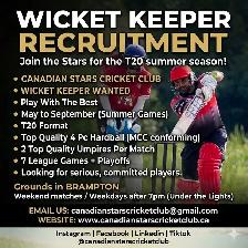 Recruiting Wicket Keeper for T20 hardball tournament in Brampton