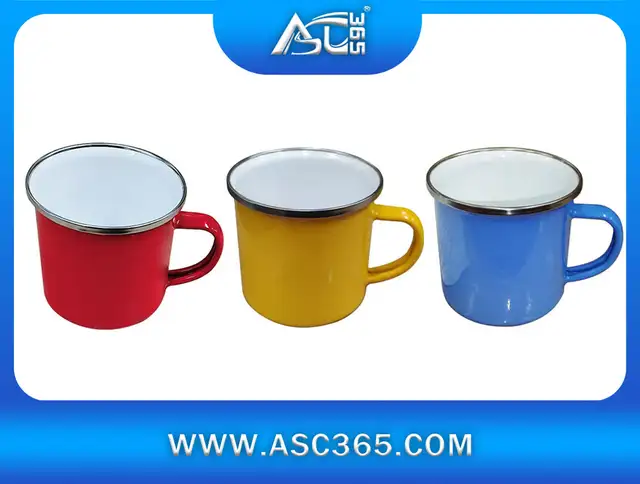 10Pc 12oz Fine Enamel Cup Silver Lip Mug Heat Press 000995