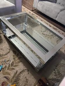 Modern Mirrored Glass Coffee Table with Crystal Accents