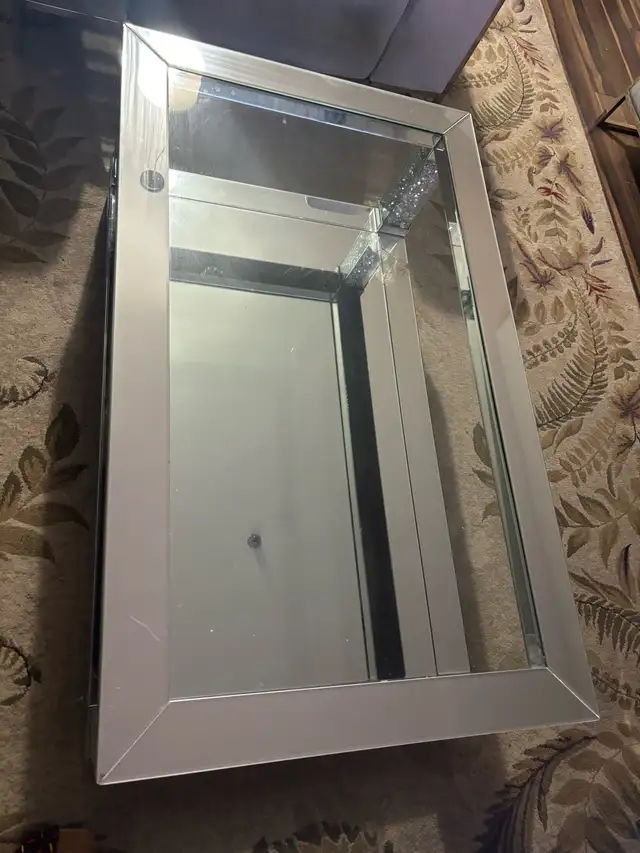 Modern Mirrored Glass Coffee Table with Crystal Accents - Photo 3