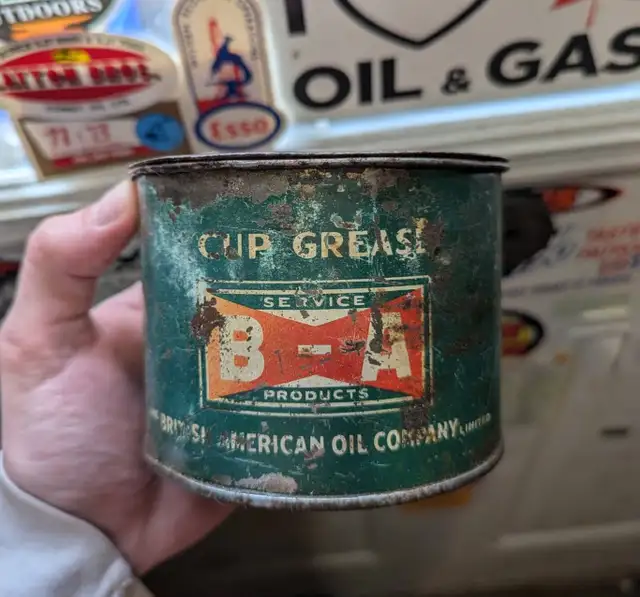 VINTAGE B-A CUP GREASE CAN BRITISH AMERICAN OIL