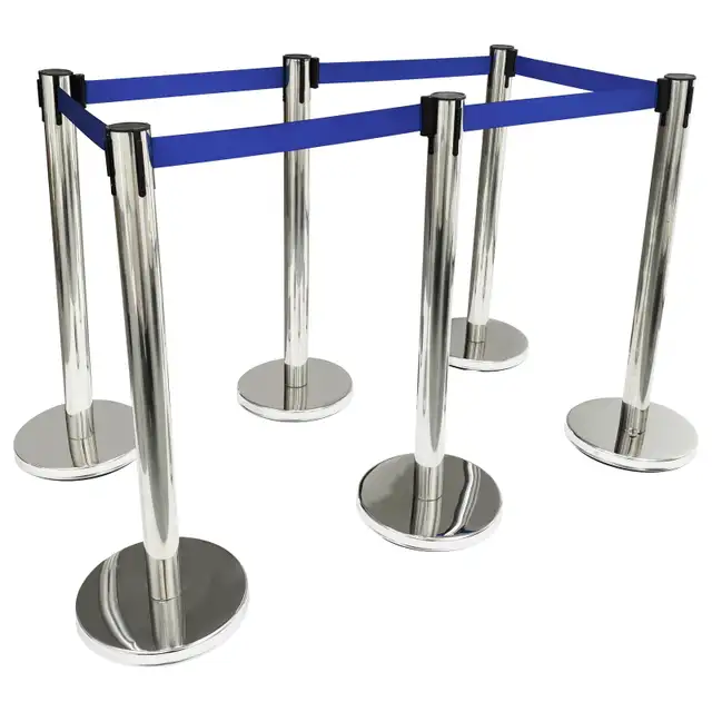 6 Stanchion Silver Posts Queue Pole Retractable Belt 170519 - Photo 2