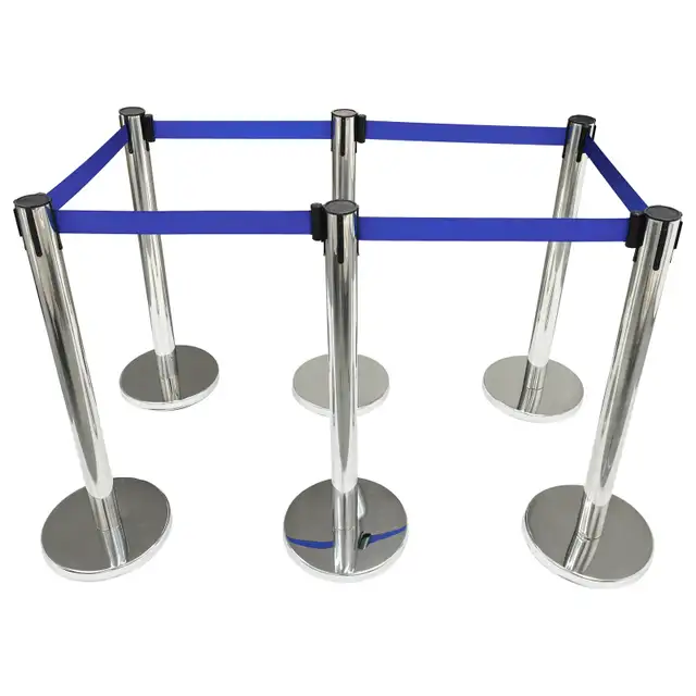6 Stanchion Silver Posts Queue Pole Retractable Belt 170519 - Photo 5