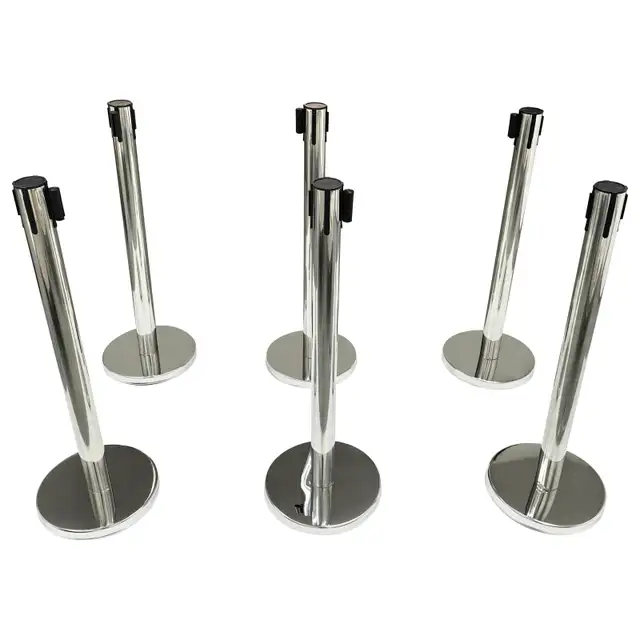 6 Stanchion Silver Posts Queue Pole Retractable Belt 170519 - Photo 6