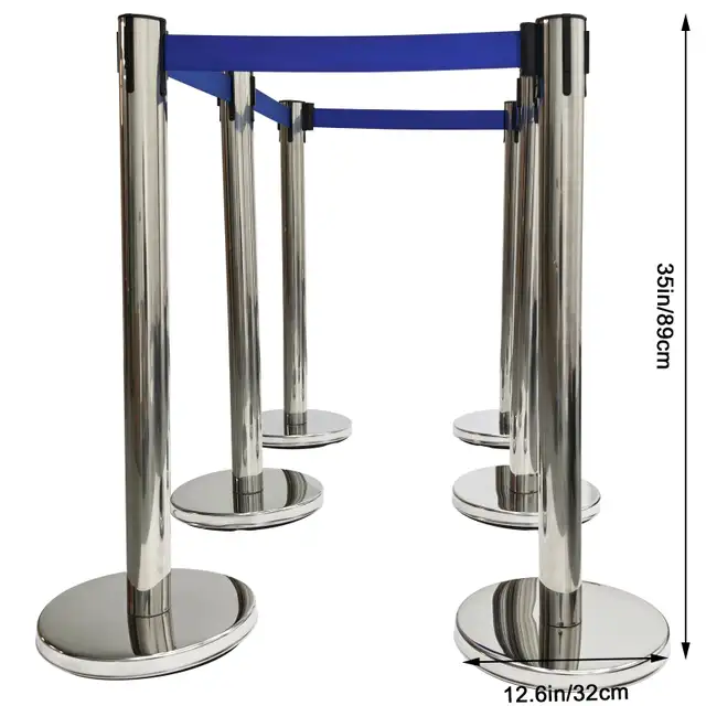 6 Stanchion Silver Posts Queue Pole Retractable Belt 170519 - Photo 10