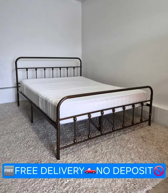 FREE DELIVERY Queen Size Metal Bedframe & Ikea Valevag Mattress
