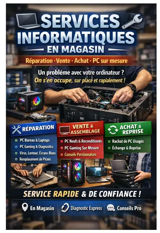 Réparation • Vente • Achat • PC sur mesure • Laptop