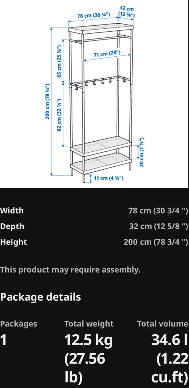 MACKAPÄR Coat Rack   Shoe Storage   ·  78 × 32 × 200 - Photo 3