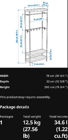 MACKAPÄR Coat Rack   Shoe Storage   ·  78 × 32 × 200 - Photo 3