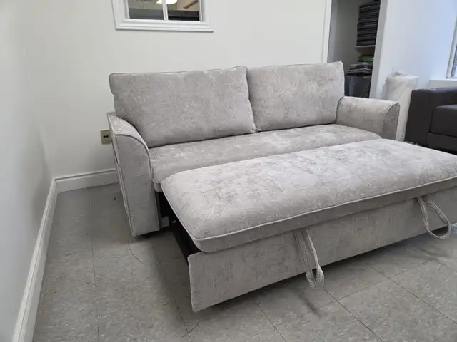 Grey Fabric Sofa Bed with Storage in Arms for only $699. - Photo 2