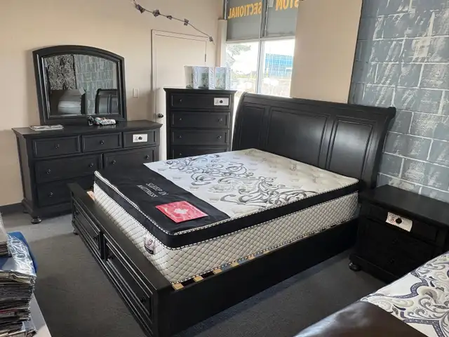 6pc DARK GREY Solid Wood Queen bedroom set for only $1599.