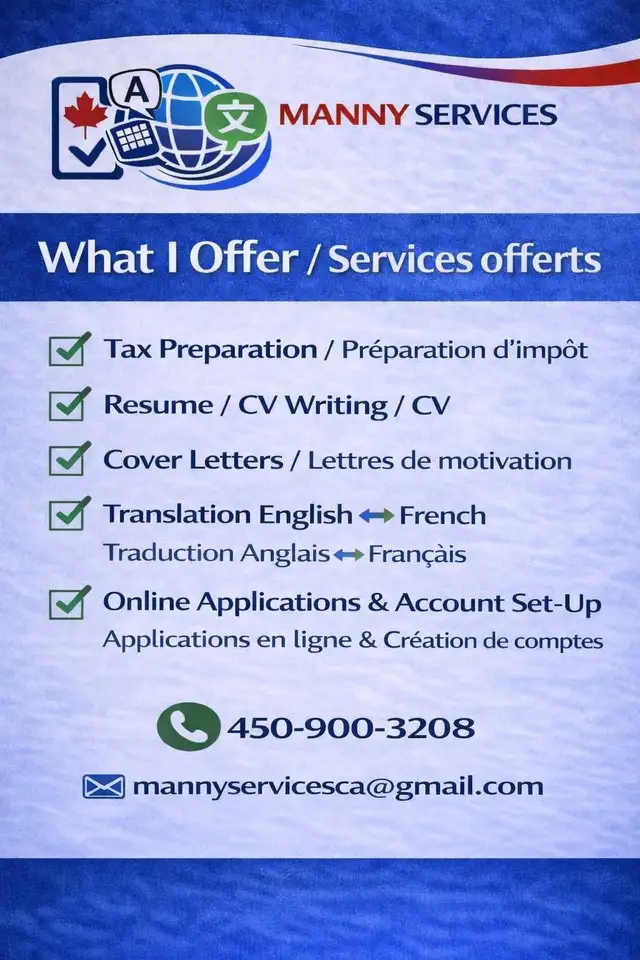 TAX PREPARATION & CV SERVICES / IMPÔTS & CV