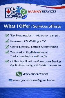 TAX PREPARATION & CV SERVICES / IMPÔTS & CV