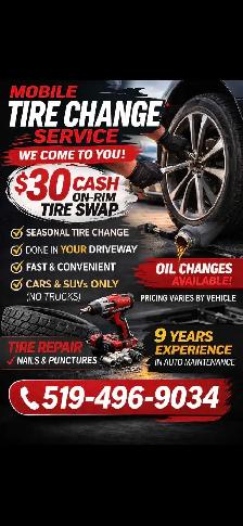 Mobile Tire Change- $30 (On-Rim Tire Swap)