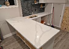 White Quartz Countertop With Kitchen Island