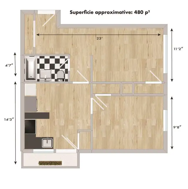 1 CH - 1 SDB - Montréal - $1,200 /mo