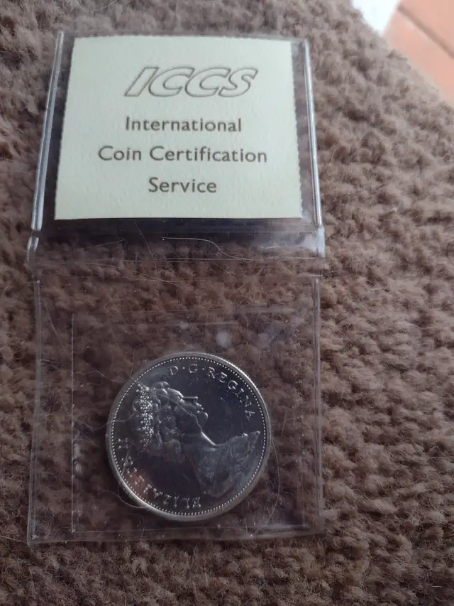 Iccs ms63 Canadian 1965 silver dollar small beads pointed 5 - Photo 2