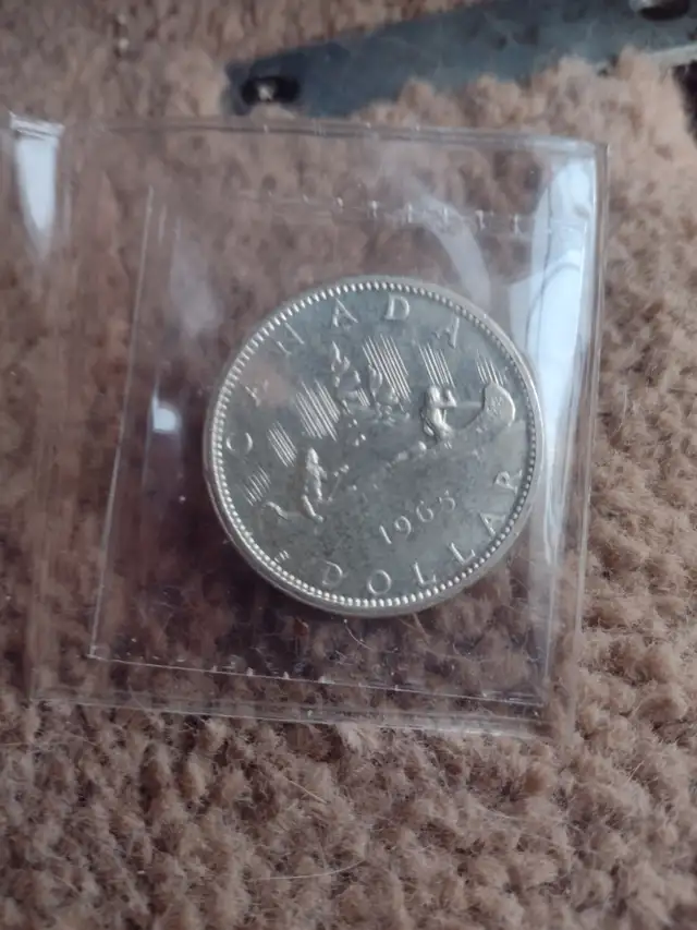 Iccs ms63 Canadian 1965 silver dollar small beads pointed 5 - Photo 3