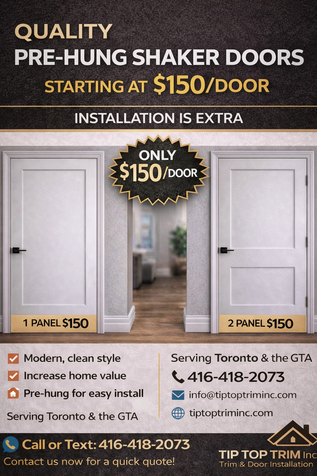 Pre-Hung Shaker Interior Doors – Starting at $150 | Toronto&GTA