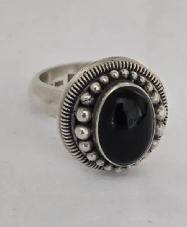 Suarti BA 925 Sterling Silver Onyx Ring Size 7