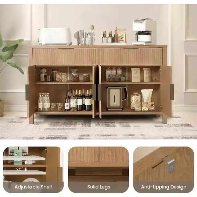 Brand New 55" Oak Chest of Drawers with 4 doors Sideboard $199