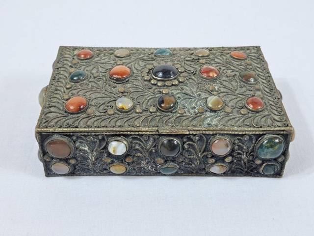 Vintage Metal Trinket Box w/Gemstones